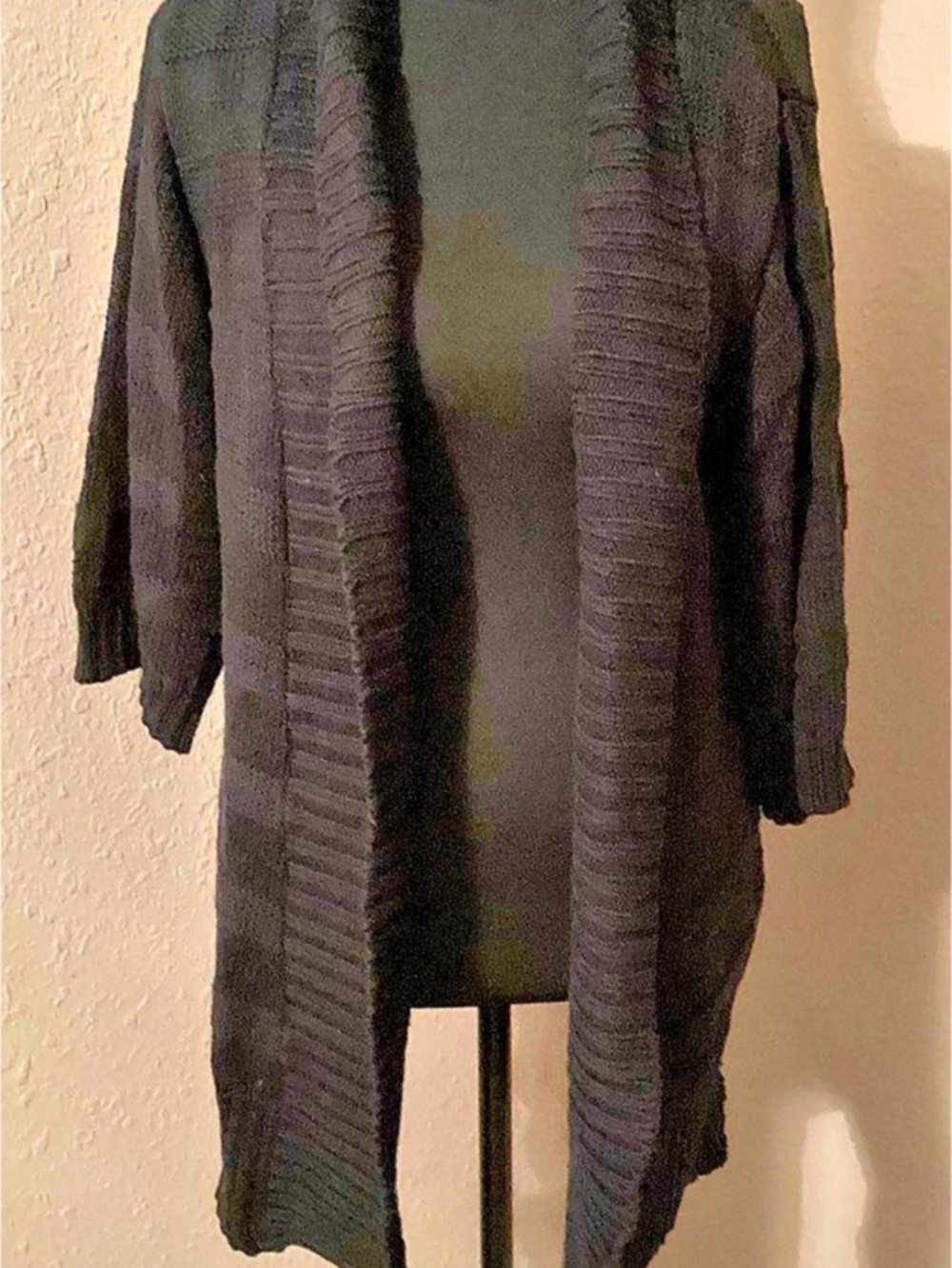 Pure Handknit 100% Cotton Black Knit Cardigan 3/4 sleeve size S/M Minimalist